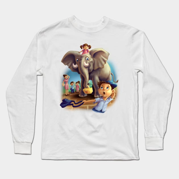 Little Girl's Elephant Pet Long Sleeve T-Shirt by Jay Diloy